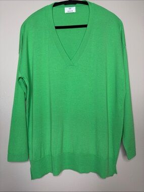 ALLUDE Munich Luxury 100% Virgin Wool V-Neck Oversized Sweater Green L